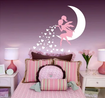 

Fairy Blowing Hearts Wall Sticker Nursery Art Mural Fairy Stars Vinyl Wall Decal Home Girls Bedroom Wall Art Mural Decor AY0151