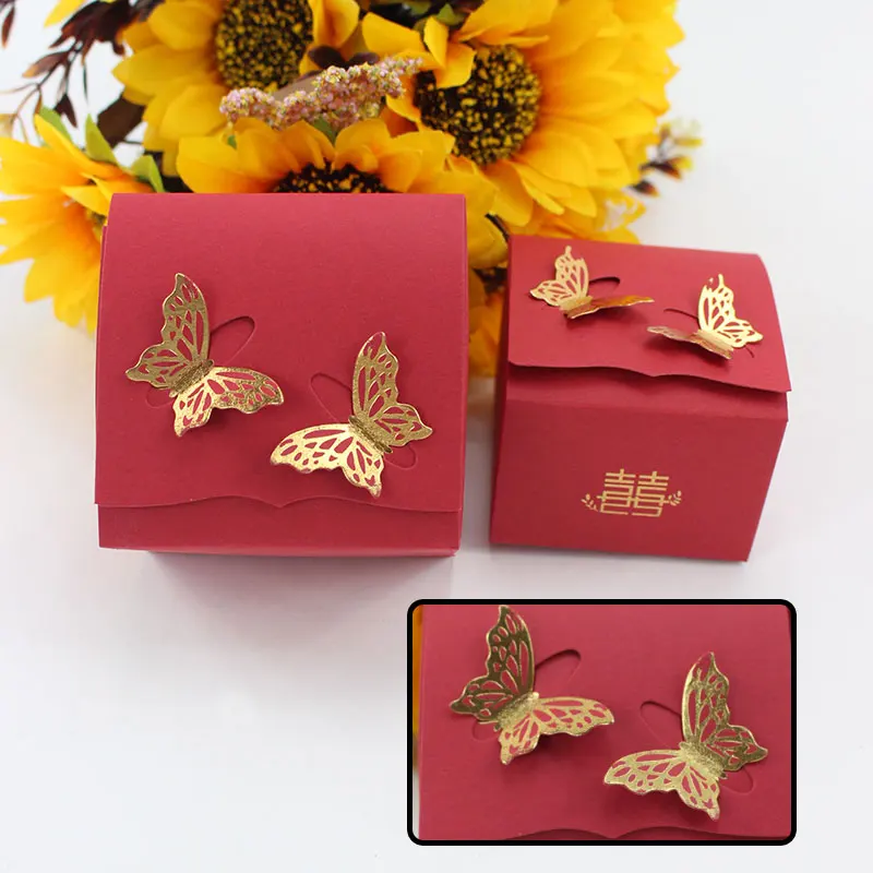 AVEBIEN 20pcs Two Butterflies Wedding Decoration Favors and Gifts For Guests Candy Box Red Cardboard Event Party Supplie | Дом и сад
