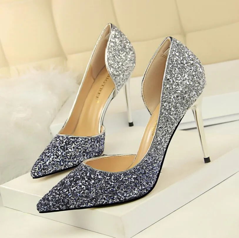 CHAISHOU 2018 New Woman 9cm Glitter High Heels Sequins | 9cm Glitter High Heels Sequins Scarpins Pumps