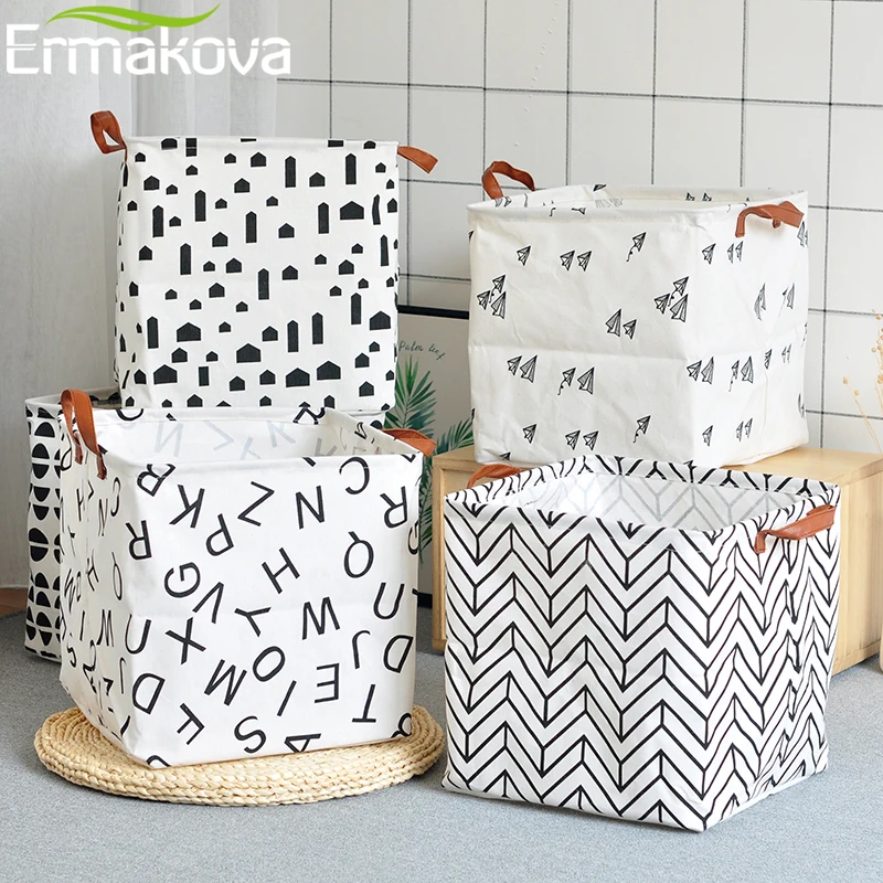 

ERMAKOVA Square Canvas Toy Storage Bins Basket with Handle Collapsible Toy Organizer for Nursery Storage Kid's Toy Laundry