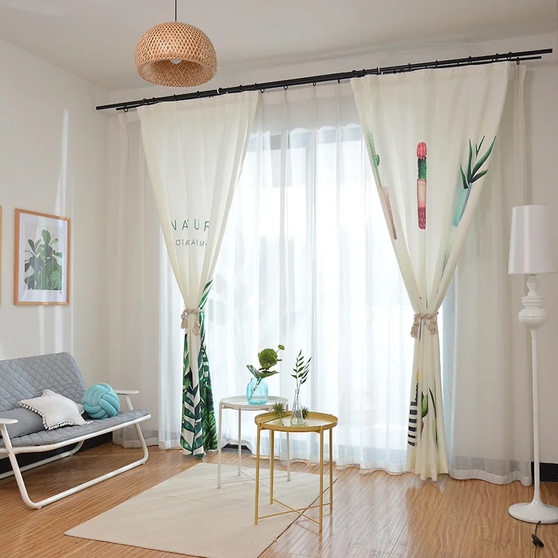 Современный простой зеленый растительный принт шторы тенты теплоизолированные гостиная спальня затемненные листья кактус