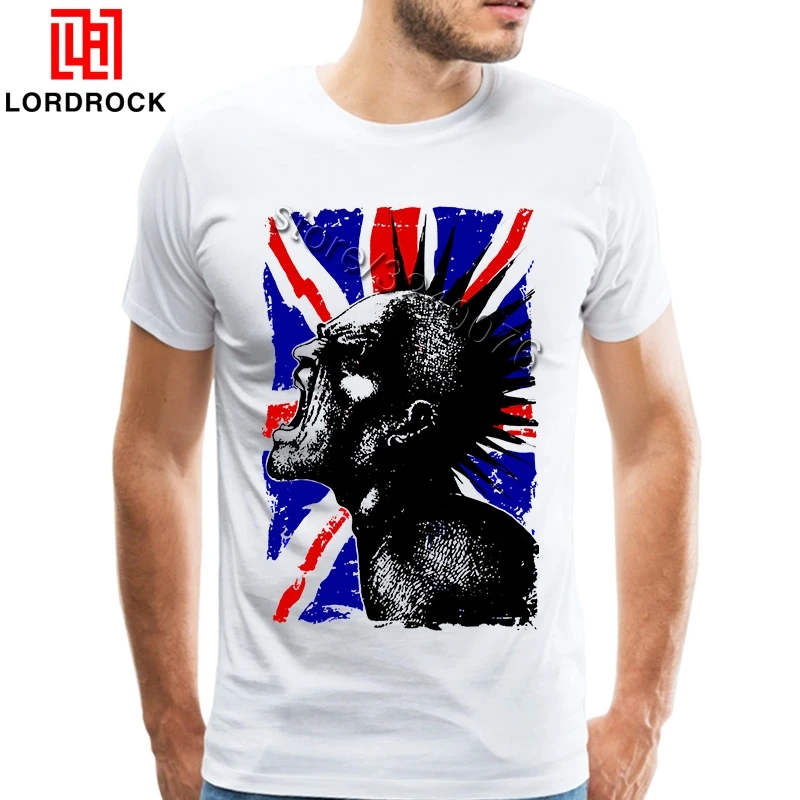 cheap Vintage Distressed UK Flag T Shirt White Short Sleeved Custom Skull Tee Shirt Punk Not Dead Head T Shirt Men Novelty Design