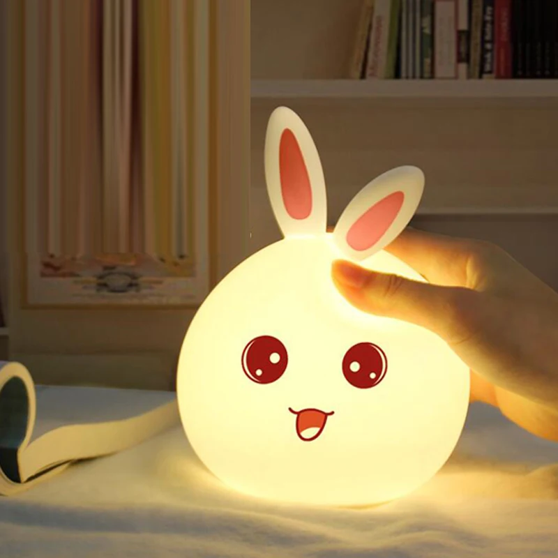Rabbit LED Night Light Silicone Touch Sensor Tap Control Nightlight Multicolor Children Baby Kids Bedside Table Lamp (6)