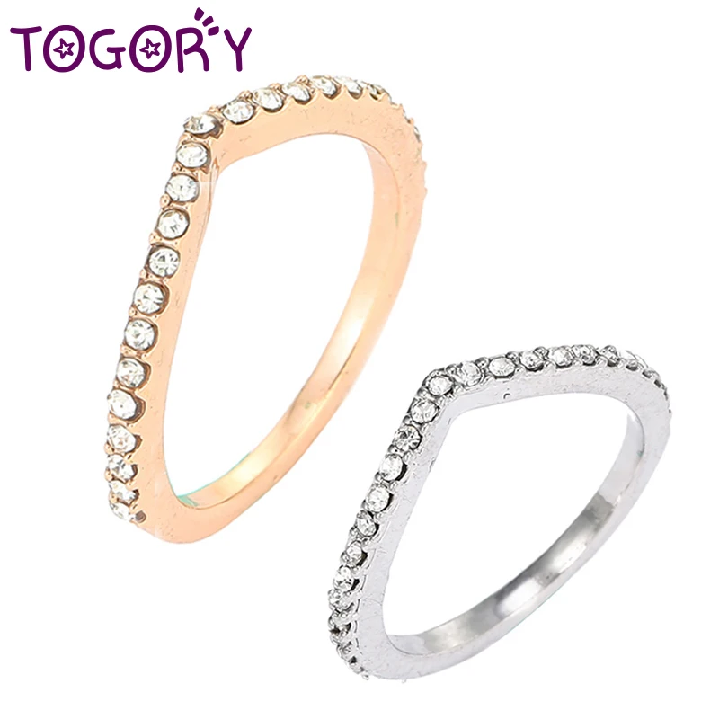 

TOGORY 2019 Fashion Wedding Crystal Silver Gold Color Fine Ring For Women Engagement Cubic Zircon Ring For Women Jewelry Gift