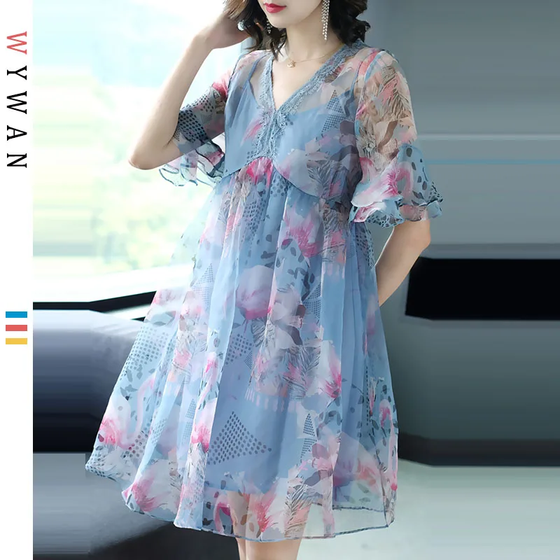 

WYWAN Plus Size Women Beach Dress Summer Sundress Big Size Female Elegant Lady Vestidos Loose Solid Dress With Lining 2019 New