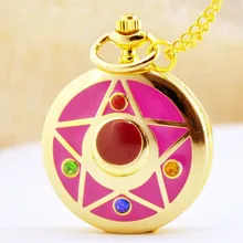 Сейлор Мун Золотая мозаика имитацией бриллиантов раскладушка кварцевые карманные часы Для мужчин Для женщин подарок на день рождения