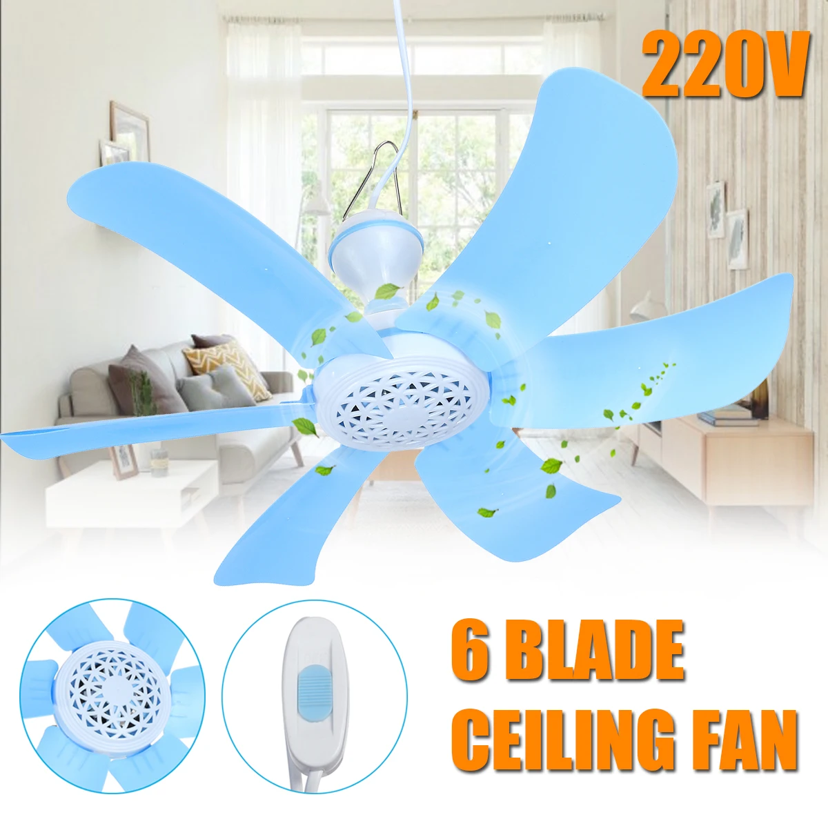 Smuxi 220v 7w Portable Fan Household 6 Blades Mini Mute Ceiling