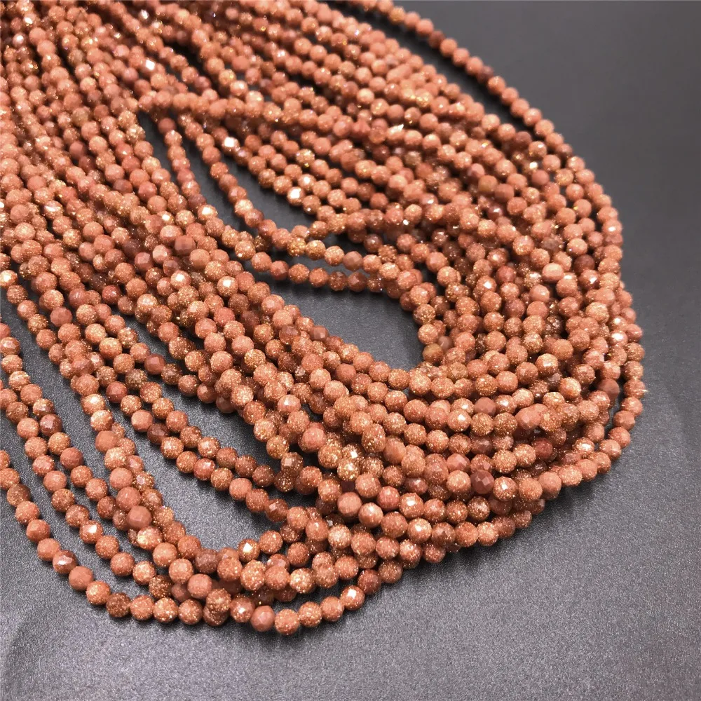 

2 mm 3 mm Round Micro-Faceted Gold Sand Stone Beads Tiny Natural Semi-precious Beads Bulk Lot Beaded For DIY Jewelry Making