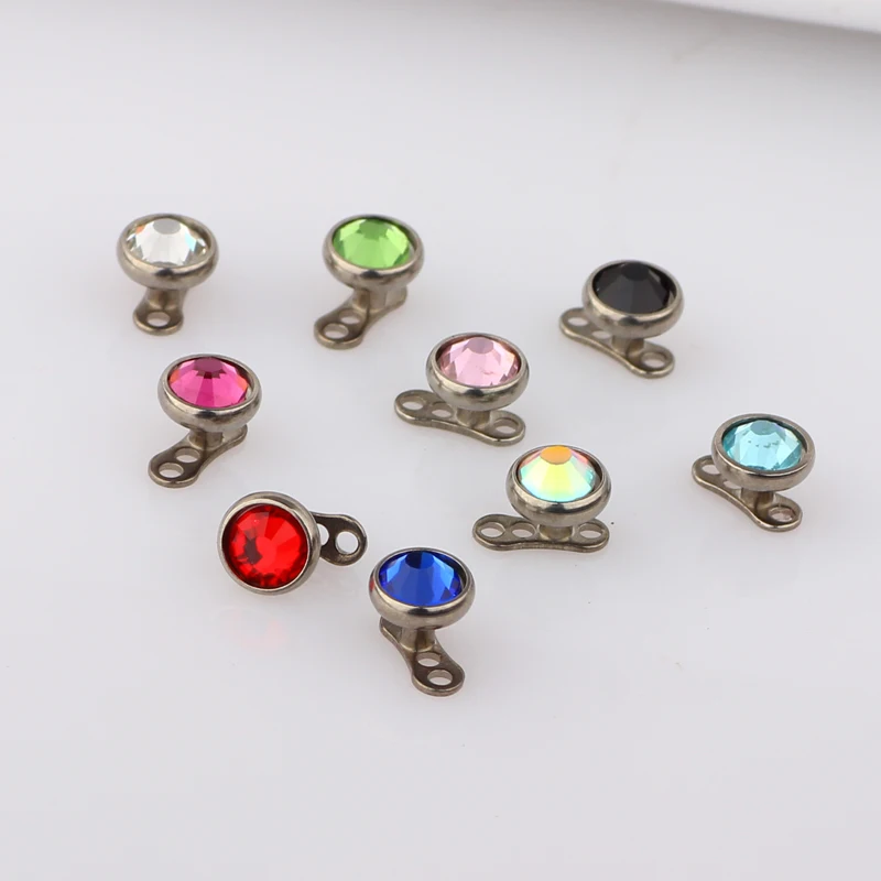 JUNLOWPY Titanium 316L micro Skin Diver Dermal Piercing Crystal dermal  Jewelled Piercings Top Rings Hide in Body Jewelry