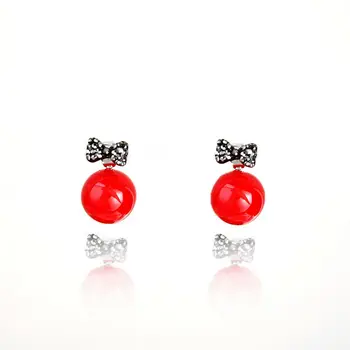 

100sets /lot fashion red pearl pendant stud earrings for women triangulum bows round style lady earrings hot selling bijoux