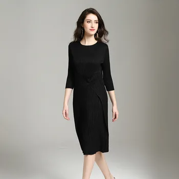

Women Pleated Fashion New Tidal Loose Lady Elegant Solid Color Dresses