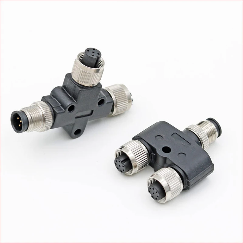 

M12 IP67 Waterproof Three-way Connector 3pin 4pin 5pin 8pin Y Type / T Type Metal Splitter Plug Field Wiring