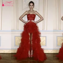 Rot Stil Lange Prom Kleider 2017 Kurze Vordere Lange Zurück Neue Ankunft Spitze Appliques Kristall Asmmetrical Abend-abschlussball-kleid TB1771