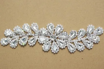 

free shipping 1pc 5*17.5cm flower shape waterdrop clear crystal rhinestone applique wedding evening dress garment waist sewing