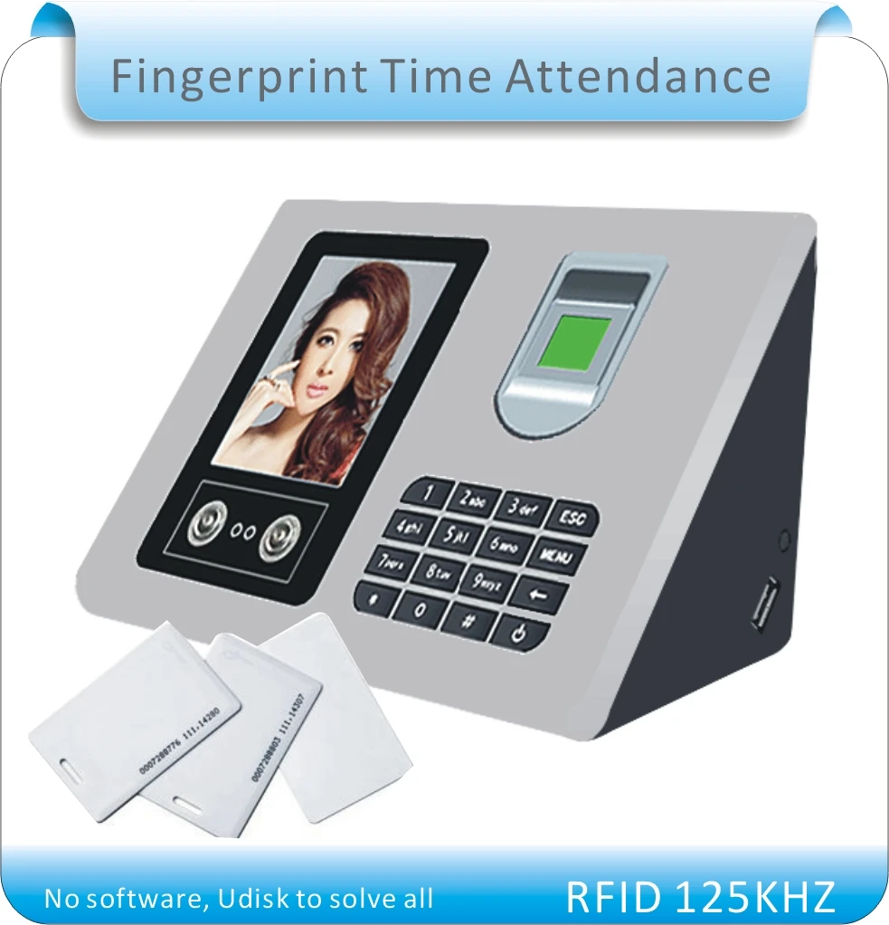 Бесплатная доставка более язык RFID + отпечатков пальцев + лицо времени/офис посещаемость рекордер ремень/UDisk скачать + 10 RFID