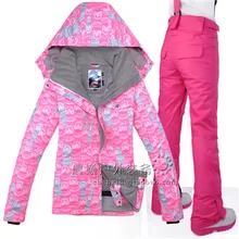 GSOU снег Для женщин лыжные костюмы Термальность теплая одежда Водонепроницаемый ветрозащитная одежда сноуборд куртка Пеший туризм костюм Лидер продаж
