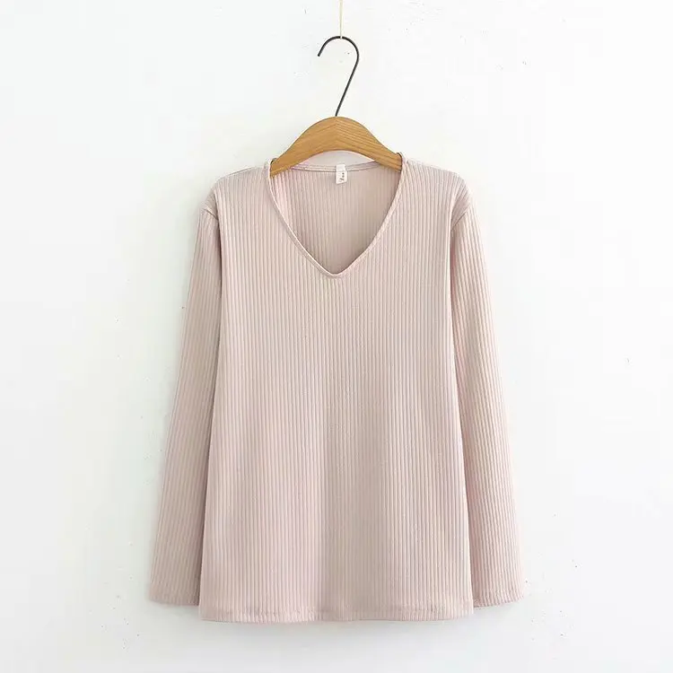 V-neck Basic Sweater Women Plus Size 3XL Thin Autumn Spring Solid Casual Sweater KKFY2691
