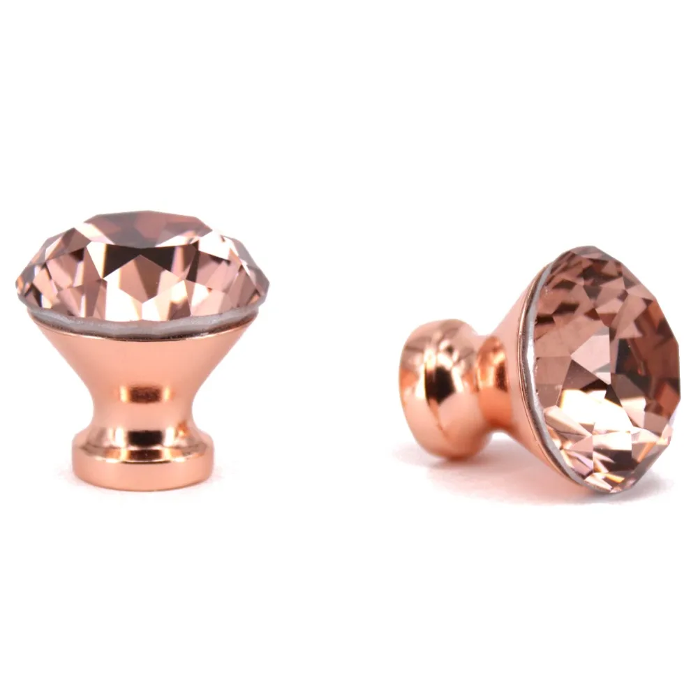2PCS 30mm Rose Gold High Quality Diamond Crystal Handles