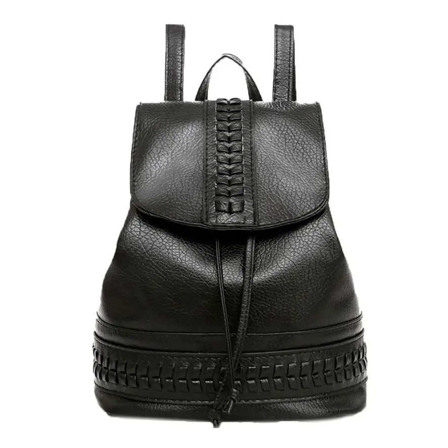Backpack female Women Teenage Bags Leather Girls Backpacks Shoulder Student School Bags Travel Bolsa feminina Black