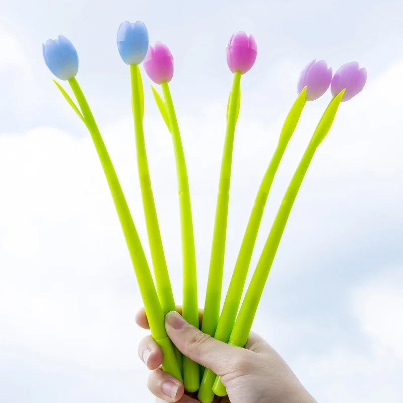 

Bendable Tulip Gel pen Cute Photochromic 0.38 mm black ink Signature pen Office school writing supplies Stationery Gift