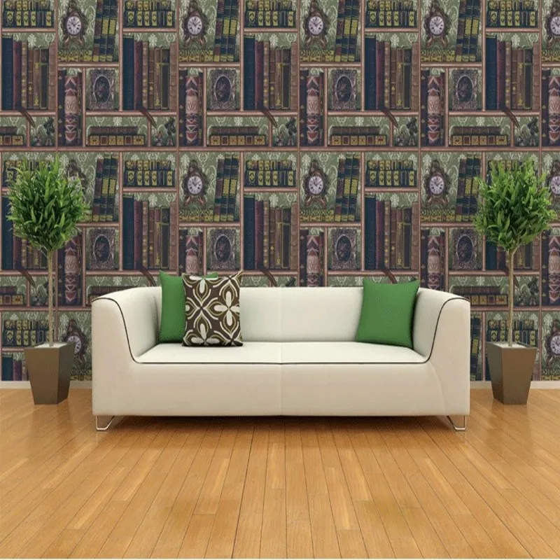 

Free Shipping 3D Cubic Retro Imitation Bookshelf Wallpaper Industrial style Clothing Shop Coffee Shop Theme Restaurant Wallpaper