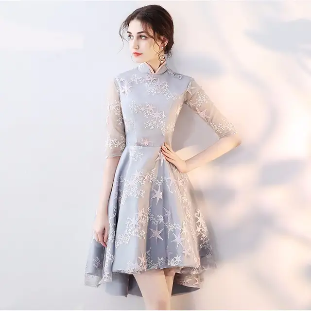Us 5764 35 Offclassic Women Dress Traditional Chinese Modern Qipao Long Wedding Cheongsam Robe Mariage Femme Oriental Styled Dresses Silver In