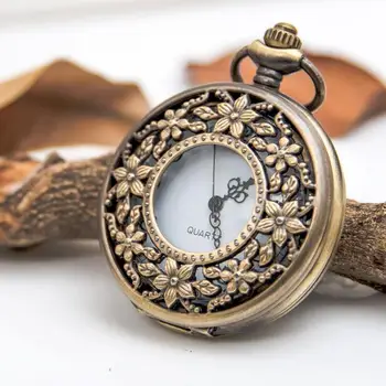 

Wholesale 1 PCS Vintage Fashion quartz flowers Hollow out Necklace pocket watches