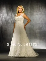 Plus Size lace overlay Women Wedding Dresses gowns with Empire Waist and sheer Straps W230 A Line