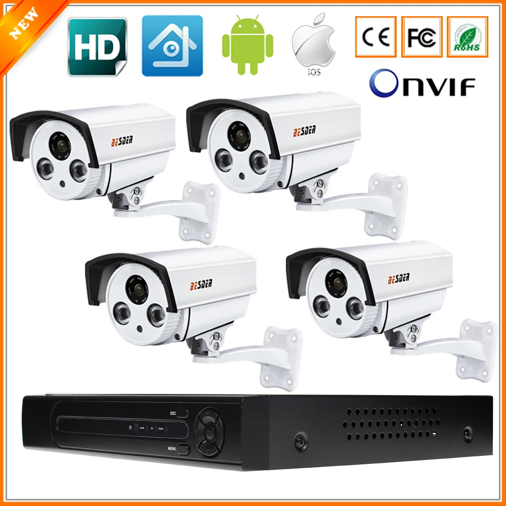 Motion Detection Recording H.265 CCTV System 4CH PoE Kit 4PCS 4X