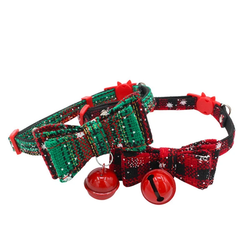 Adjustable Christmas dog collar pet collar with bow bell charm necklace