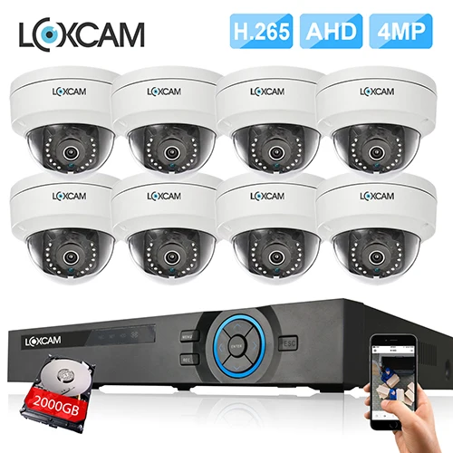 LOXCAM H.265+ 8CH 4MP безопасности Камера Системы 8 шт. 4MP для дома и улицы, антивандальная, Ночное Видение видеонаблюдения Камера комплект 2 ТБ - Цвет: 8CH DVR x 8 Camera