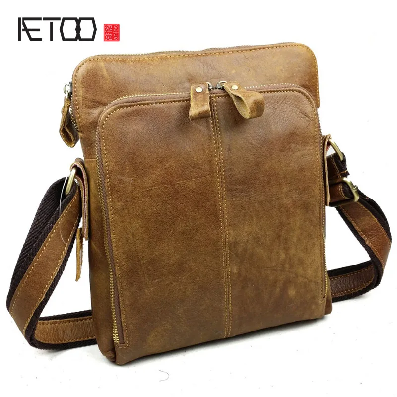 

AETOO Fashion Business Briefcase Real Cowskin Men Messenger Bags Vintage shoulder cross-body bags genuine leather men bags