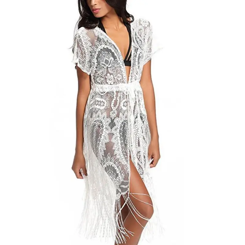 Hot Sell Bikini Cover Up Lace Women Long Sleeve Cardigan Summer Beach Cover Up Cape Tops