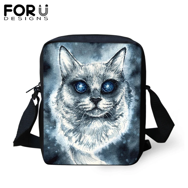 

FORUDESIGNS Ghost Cat Print Messenger Bag for Boy Girl Black Cartoon Customize Crossbody Bag Children Kid Single Shoulder Bag