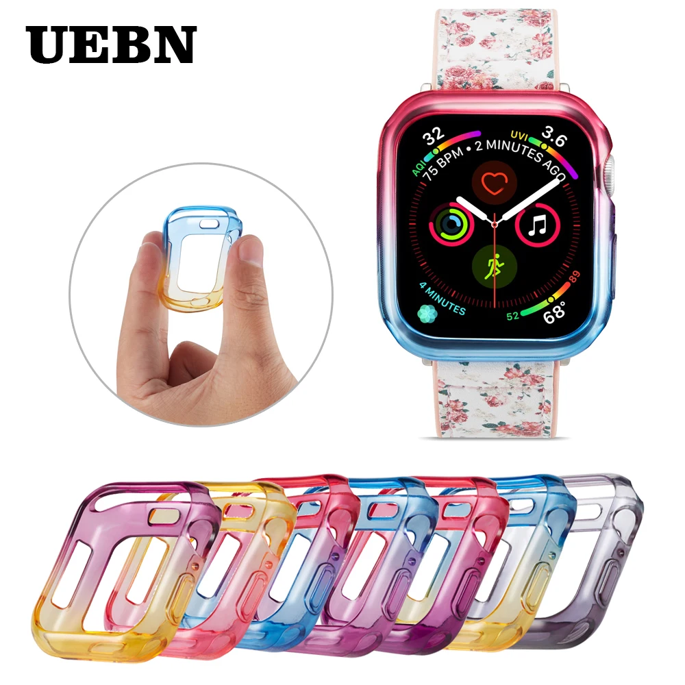 Мягкий и тонкий цветной чехол UEBN для Apple Watch силиконовый 40 мм 44 iwatch защитный из ТПУ