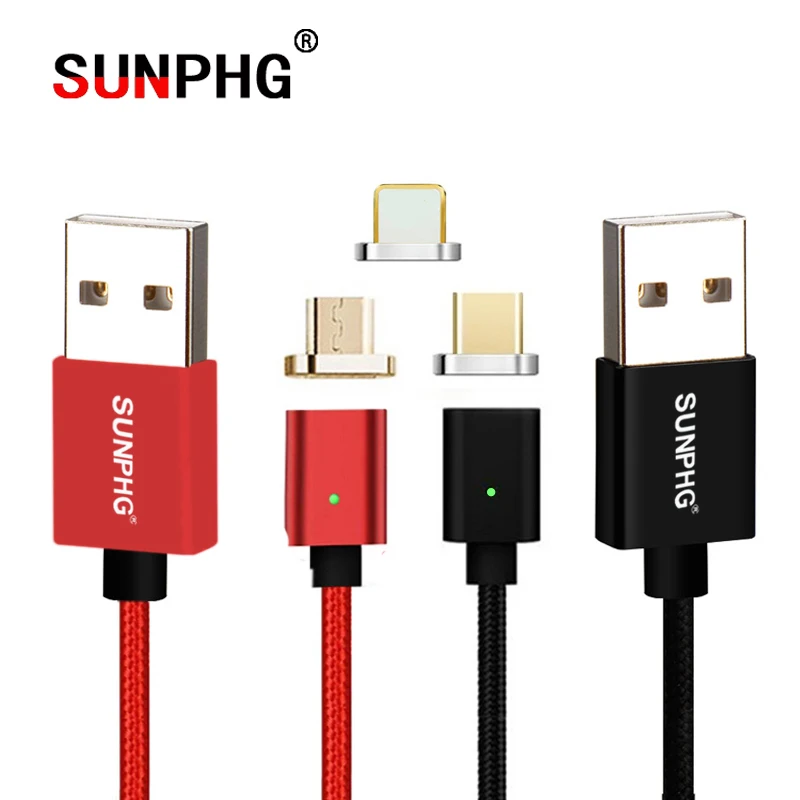 SUNPHG 3 в 1 Магнитный зарядный кабель USB type C 2.4A для Apple сертифицированный черный Android