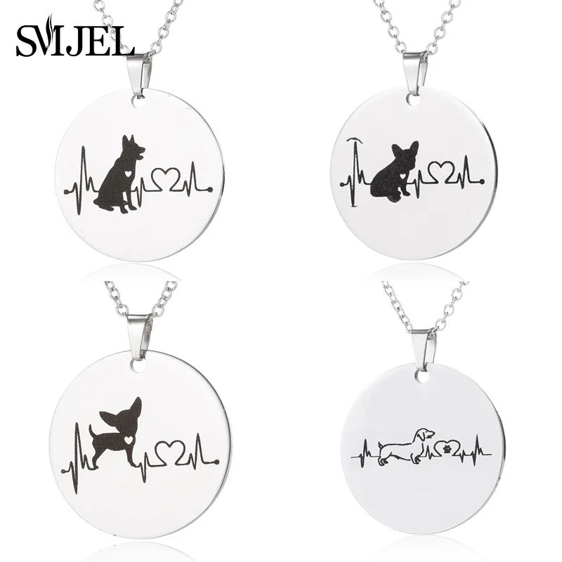 

SMJEL Stainless Steel Dog Pendant Necklace Animal Footprint Collie Dog Heartbeat Necklace German Shepherd Jewelry Men Gift