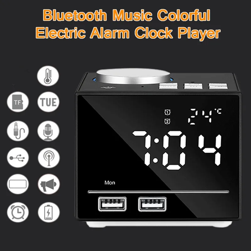 Светодиодный bluetooth-будильник с вилкой европейского стандарта, радио-динамик с двойным usb-интерфейсом, беспроводной стерео сабвуфер, музыкальный плеер