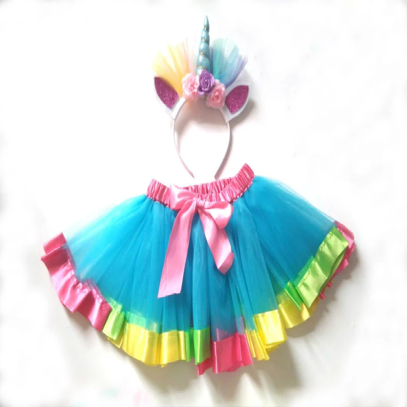 Детская юбка-пачка радужной расцветки для девочек, бальная юбка+ повязка на голову, фатиновая Пышная юбка принцессы для танцев, праздничный костюм для детей 1-8 лет, 6 цветов