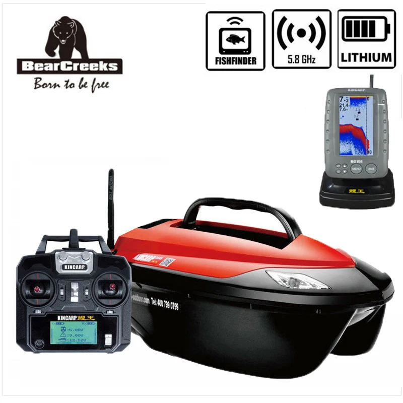 

BearCreeks KINCARP V6 Carp Fishing Bait Boat baitboat with lithium battery and BC151 color sonal fishfinder Explosion Hook