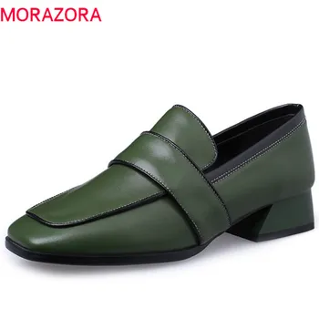 

MORAZORA 2019 hot sale genuine leather shoes women pumps square toe spring summer casual shoes slip on fashion office shoes