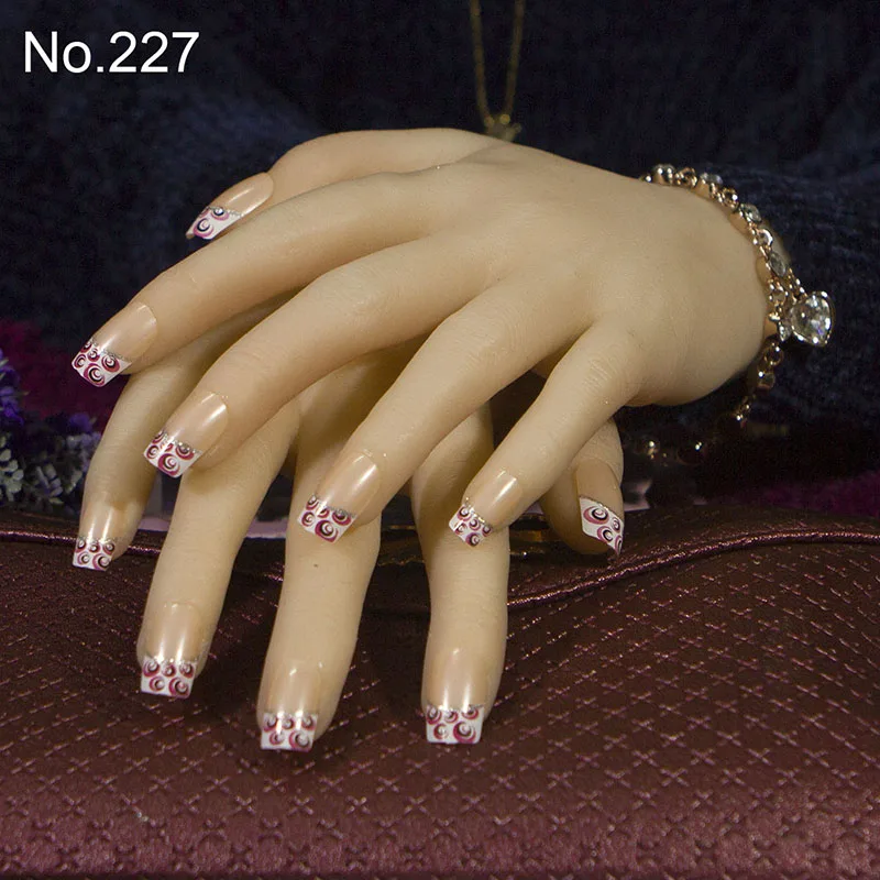 Модное изделие 24 шт./компл. акриловых ногтей Лак готовой накладные ногти для ног, средне-Длинная размер леди полностью накладные ногти с клейкая лента - Цвет: 227