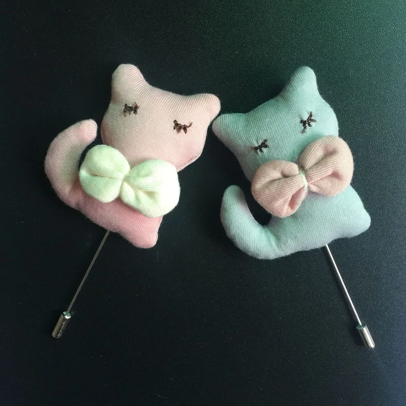 

2018 New Korea Design Gift DIY New Design 3D Catoon Cotton Bow Cat DIY Brooch Handmade Pins Dress Accessories Women Brooches