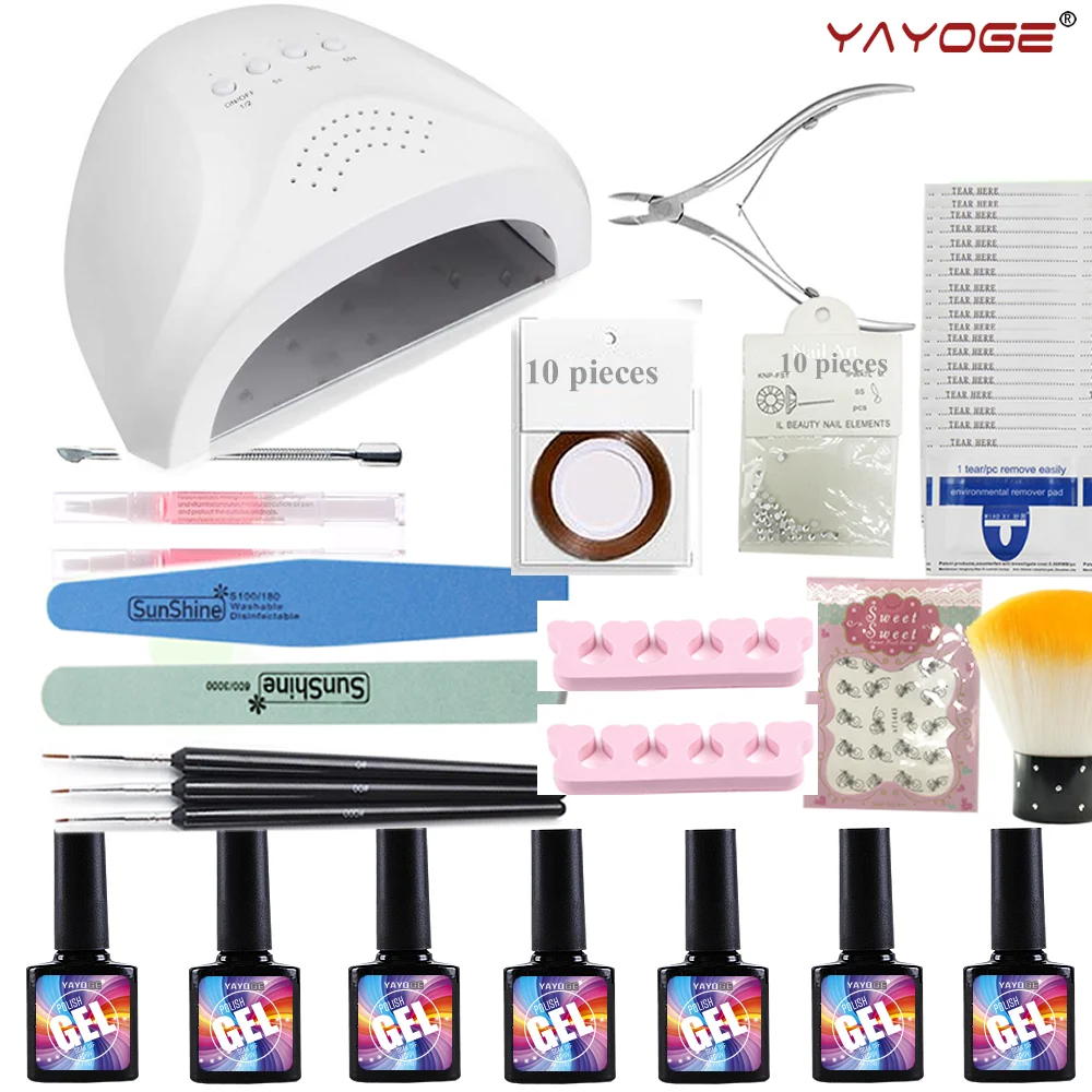 Yayoge УФ LED Soak Off Gel Nail комплекты с лампой 48 Вт Сушилка лампы Стикеры маникюр кисти