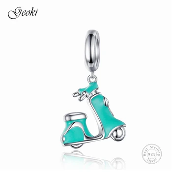 

Geoki 925 Sterling Silver Blue Enamel Electric Bicycle Charms fit Original Pandora Bracelet Motorbike Beads Necklace Pendant