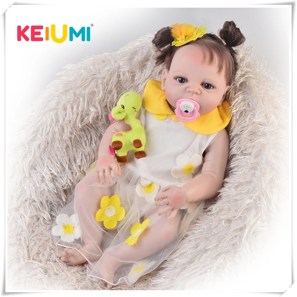 

KEIUMI 23 Inch Lifelike Reborn Baby Doll 57 cm Full Vinyl Body Lovely Bebe Doll Reborn Boneca Menina Kid Birthday Gift Bath Toy