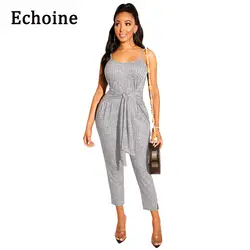 Echoine модные повседневные однотонный комбинезон передний галстук Спагетти костюм на лямках без рукавов лодыжки длины брюки для девочек
