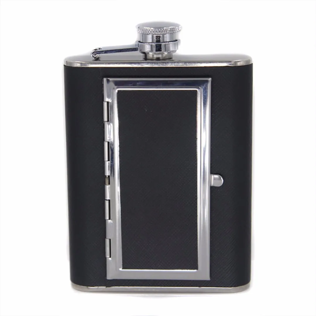 Portable Stainless Steel Liquor Wine Alcohol Flagon Hip Flask + Cigarette Case Black 2018 New