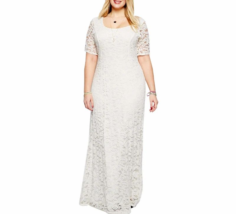 Elegant Loose  Women O-neck Party Plus Size 7XL 8XL 9XL Lace Dress Vintage Short Sleeve Casual Long Hollow Dress Vestidos