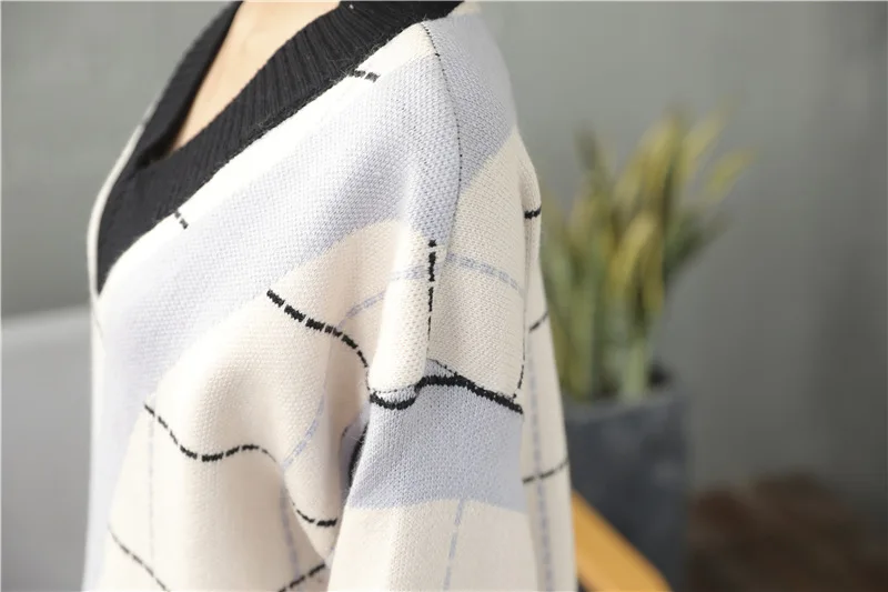 Loose Knitted Sweater V Neck Sweater Female 2018 Women Sweaters dress Pullovers Autumn Long Sleeve Sweater Jumper (8)